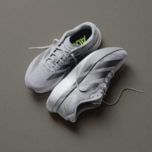 Adidas Adizero EVO Performance Runner in Triple Grey with Neon Green Laces