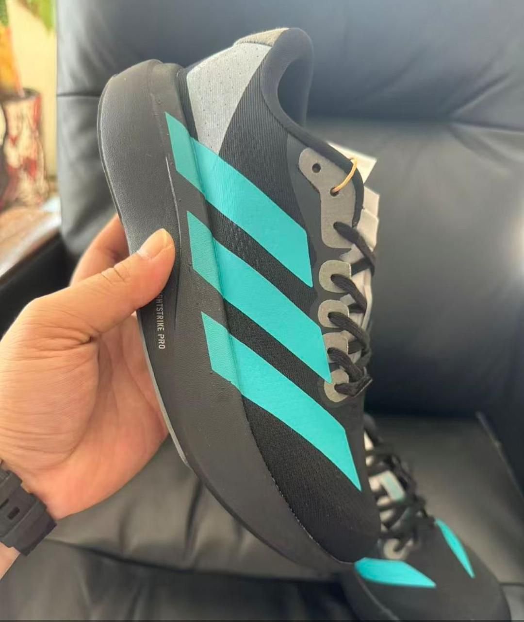 Adidas Adizero EVO SL Running Shoes – Black with Aqua Blue Stripes