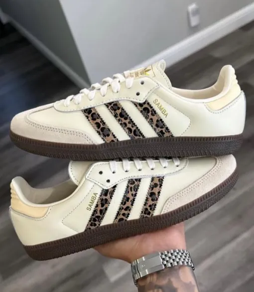Adidas Samba OG Cream White with Black Stripes & Brown Gum Sole Sneakers