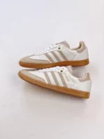 Adidas Samba OG White with Beige Stripes & Gum Sole Lifestyle Sneakers