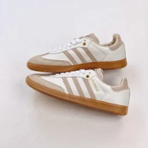 Adidas Samba OG White with Beige Stripes & Gum Sole Lifestyle Sneakers