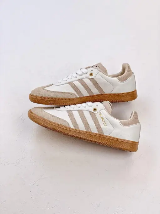 Adidas Samba OG White with Beige Stripes & Gum Sole Lifestyle Sneakers