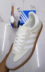 Adidas Samba OG White with Grey Stripes & Gum Sole Classic Sneakers