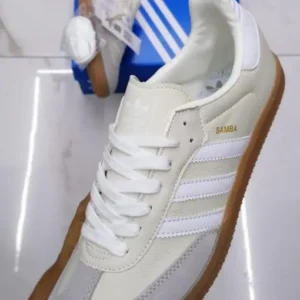 Adidas Samba OG White with Grey Stripes & Gum Sole Classic Sneakers