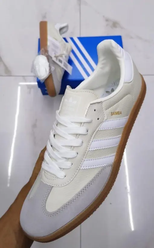 Adidas Samba OG White with Grey Stripes & Gum Sole Classic Sneakers