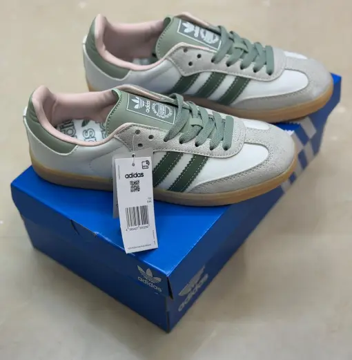 Adidas Samba OG White with Mint Green Stripes & Gum Sole Casual Sneakers