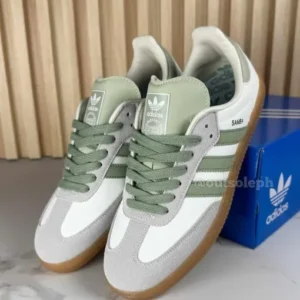 Adidas Samba OG White with Sage Green Stripes & Gum Sole Sneakers