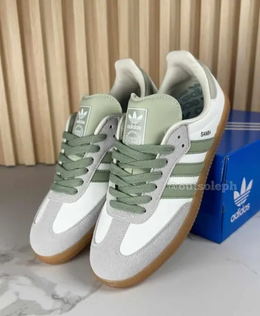 Adidas Samba OG White with Sage Green Stripes & Gum Sole Sneakers