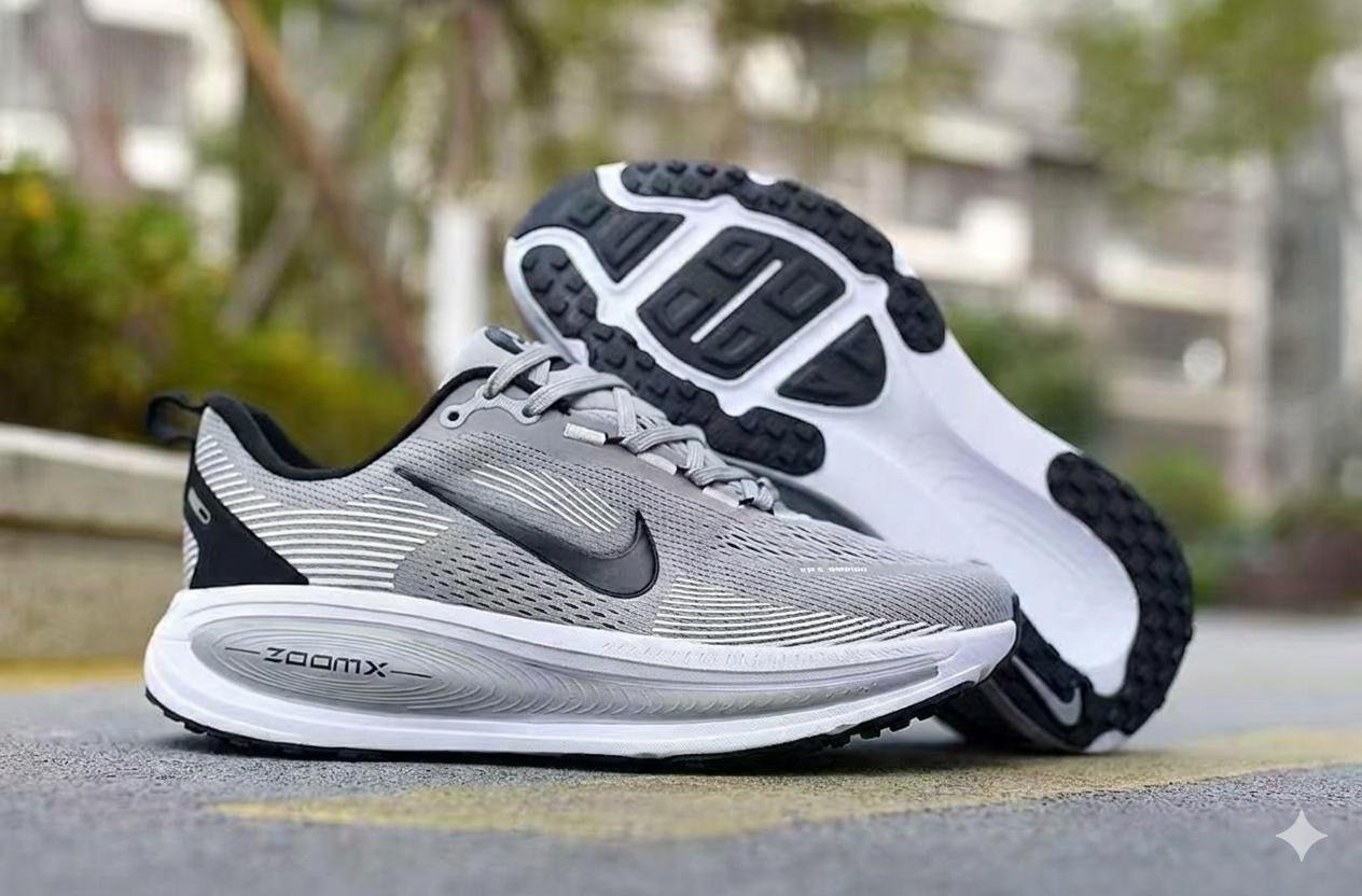 Air Vomero Premium Shoes Light Grey with Black Swoosh & White Sole – Performance Series