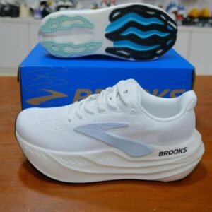 Brooks White & Light Grey Running Shoes – Cushioned Performance Athletic Sneakers