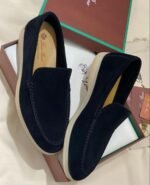 Loro Piana Black Velvet Loafers with Box