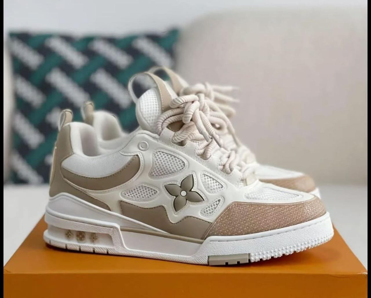 Louis Vuitton Skate Sneakers White with Beige & Gum Sole – Classic Style