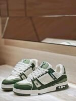 Louis Vuitton Trainer Sneaker White with Green Monogram Design