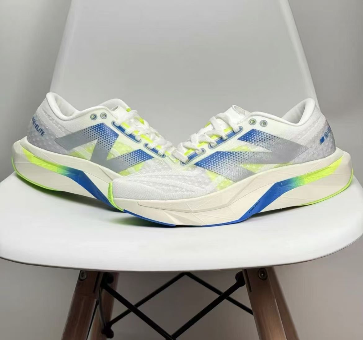 New Balance White Sneakers with Green & Blue Cushioned Performance Sole