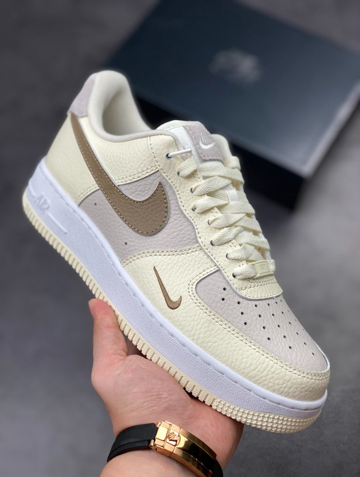 Air Force 1 Cream & Gold Sneakers – Luxury Edition Casual Shoes