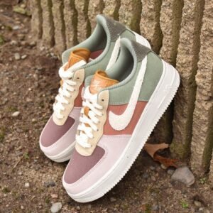 Air Force 1 Olive Green & Peach Combo – Vintage Pastel Sneakers