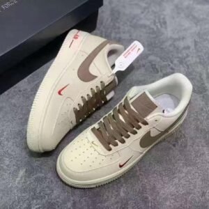 Air Force 1 Sneakers – Beige with Brown Swoosh