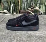 Air Force 1 Sneakers – Black with Red Mini Swoosh