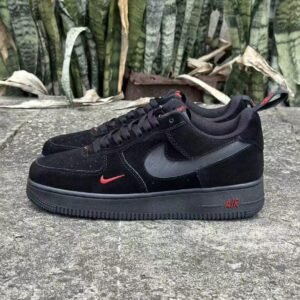 Air Force 1 Sneakers – Black with Red Mini Swoosh