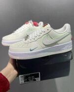 Air Force 1 Sneakers – White with Green Swoosh