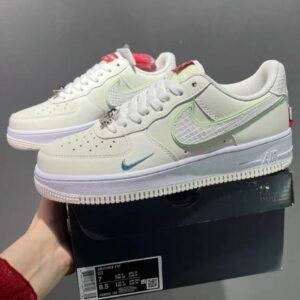 Air Force 1 Sneakers – White with Green Swoosh