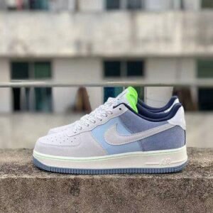 Air Force 1 Sneakers – White with Light Blue & Green Details
