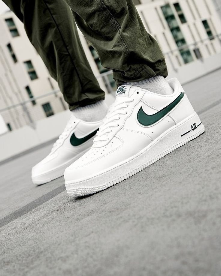 Air Force 1 White & Green Sneakers – Classic Low-Top Casual Shoes