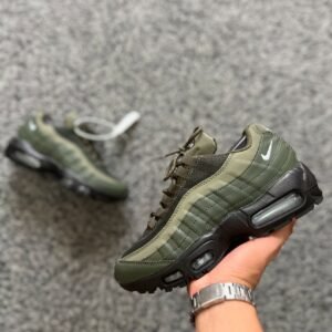 Air Max 95 Premium Running Shoe Olive Green with White Accents