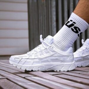 P 6000 Triple White Mesh & Leather Running Sneakers