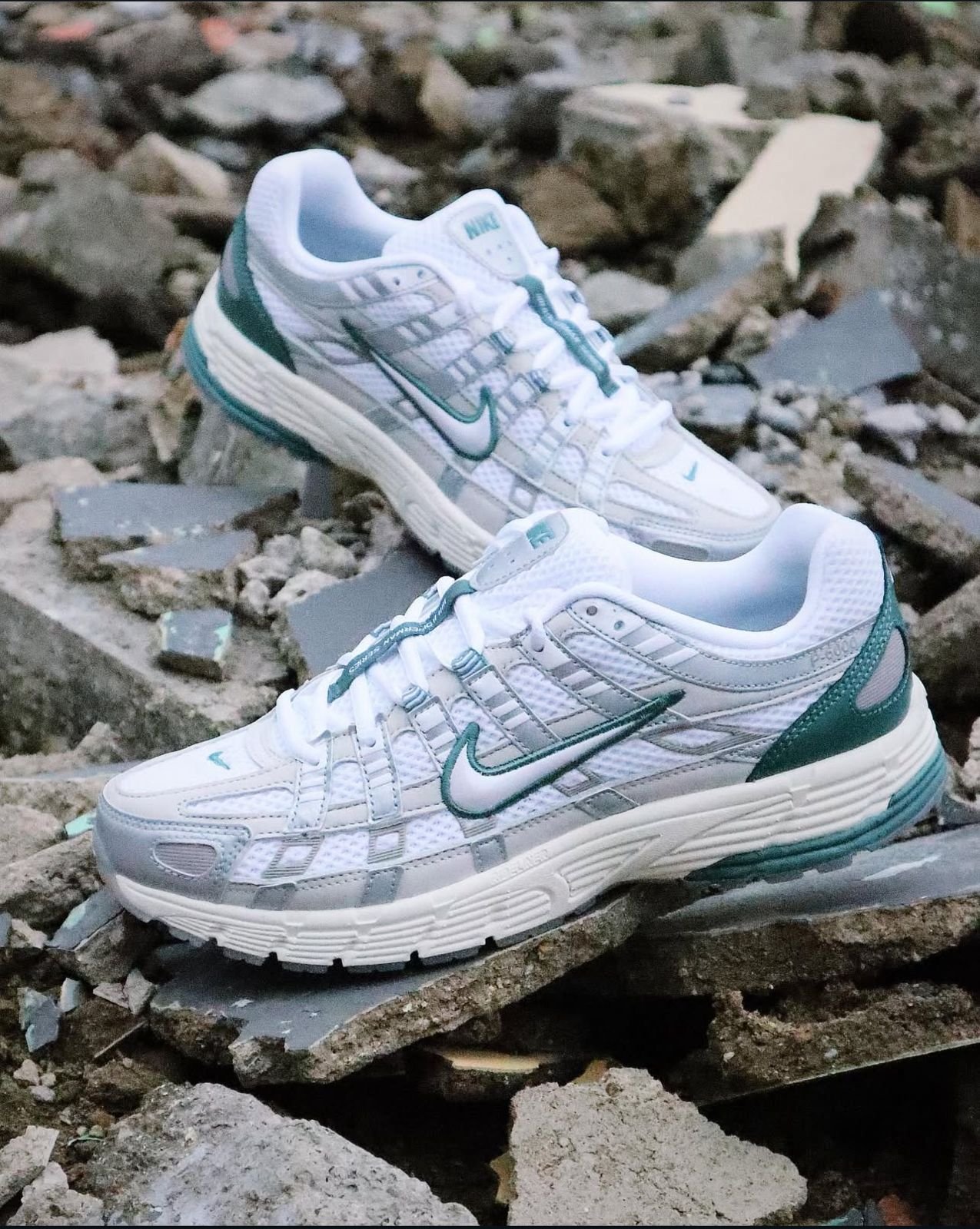 P-6000 White & Aqua Green Running Sneakers – Premium Mesh Comfort