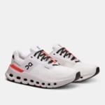On Cloud Runners White Performance Running Shoes with Red & Black Accent Details