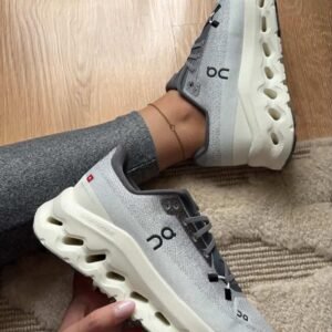 On Cloud Running Shoe Ivory with Grey Accents
