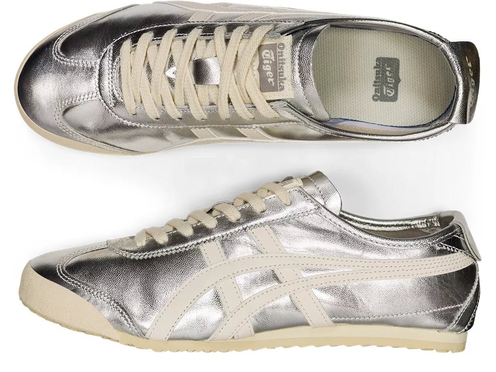 Onitsuka Tiger Mexico 66 Metallic Silver Sneakers Premium Leather Retro Style – Onitsuka Tiger