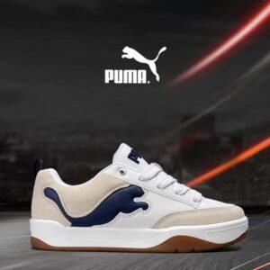 Puma White Sneakers with Navy Blue Formstrip Gum Sole Classic Retro Style – Puma