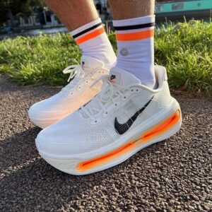 White & Orange Air Cushion Running Shoes with Black Swoosh – Vomero Premium
