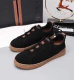 ZEGNA Men’s Black Canvas Sneakers with Brown Sole – Designer Casual Luxury Shoes
