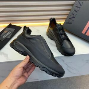 ZEGNA Men’s Black Leather Low-Top Sneakers – Luxury Designer Casual Shoes