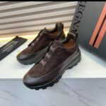 ZEGNA Men’s Dark Brown Leather Casual Sneakers – Premium Luxury Comfort Shoes