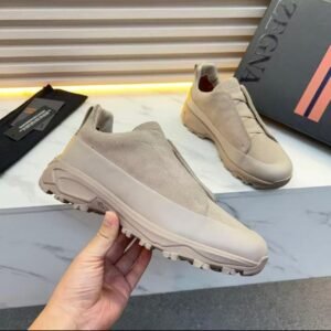 ZEGNA Men’s Light Beige Suede Chunky Sole Sneakers – Luxury Comfort Casual Shoes