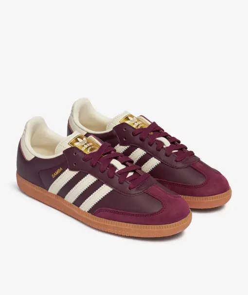 Adidas Samba OG Burgundy with Cream Stripes & Gum Sole Sneakers